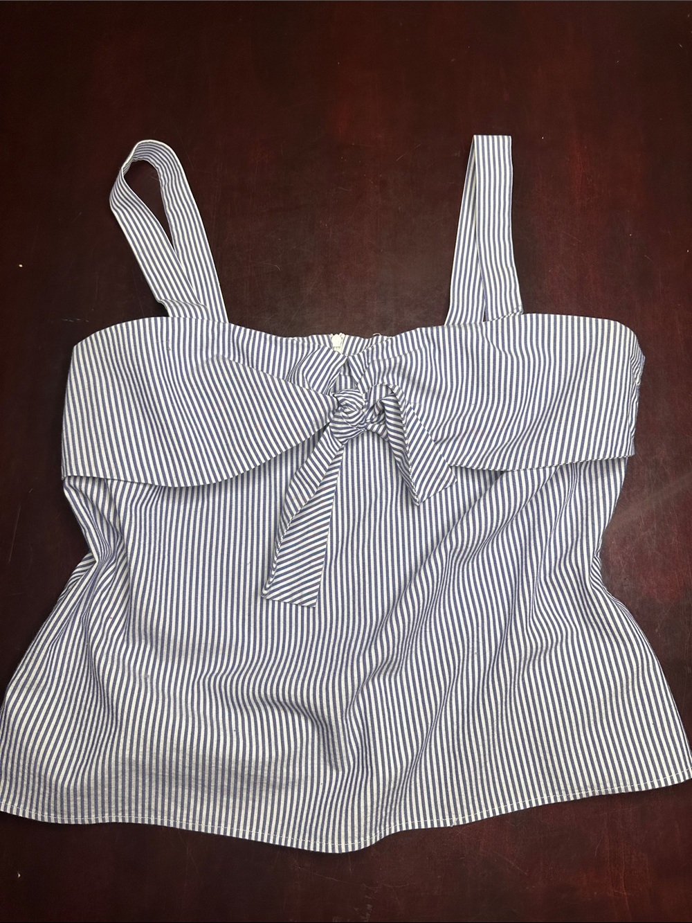 Reitmans Blue and White Striped Tie-Front tank top